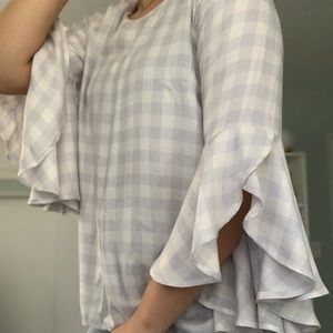 Lauren Conrad Lilac Checkered Petal Sleeve Blouse